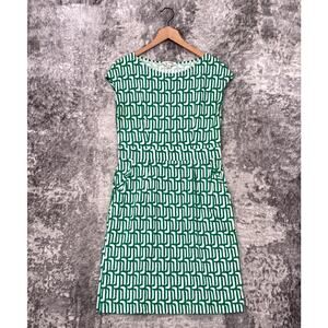 Boden Dress US 10 Womens Green Jersey Knit Geometric Pocketed Cap Sleeve